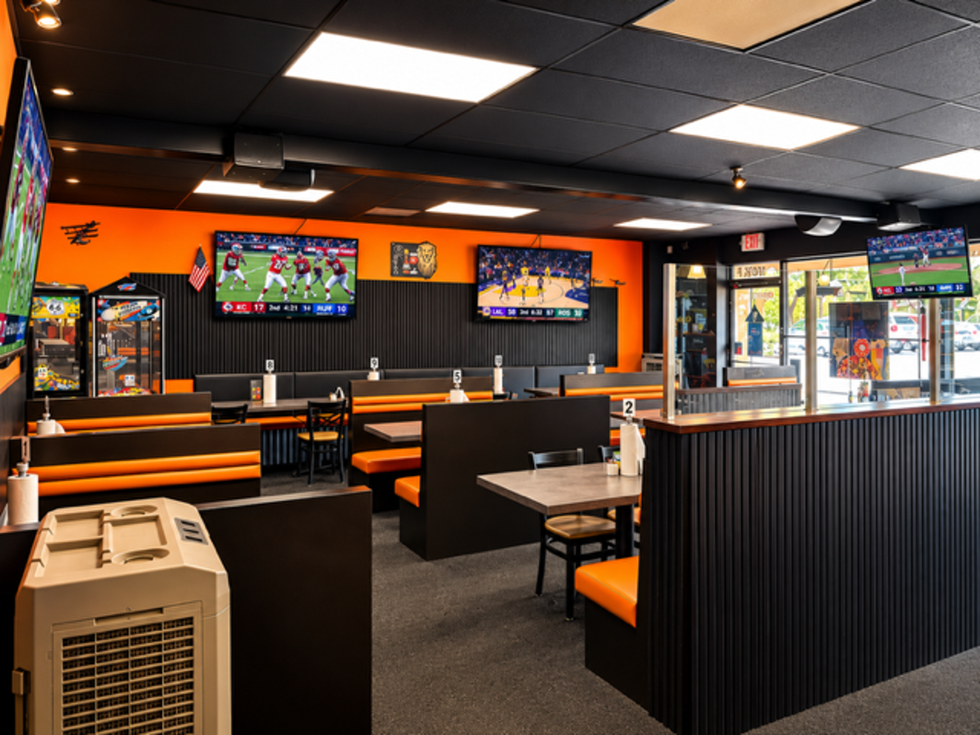 Big screens and game room